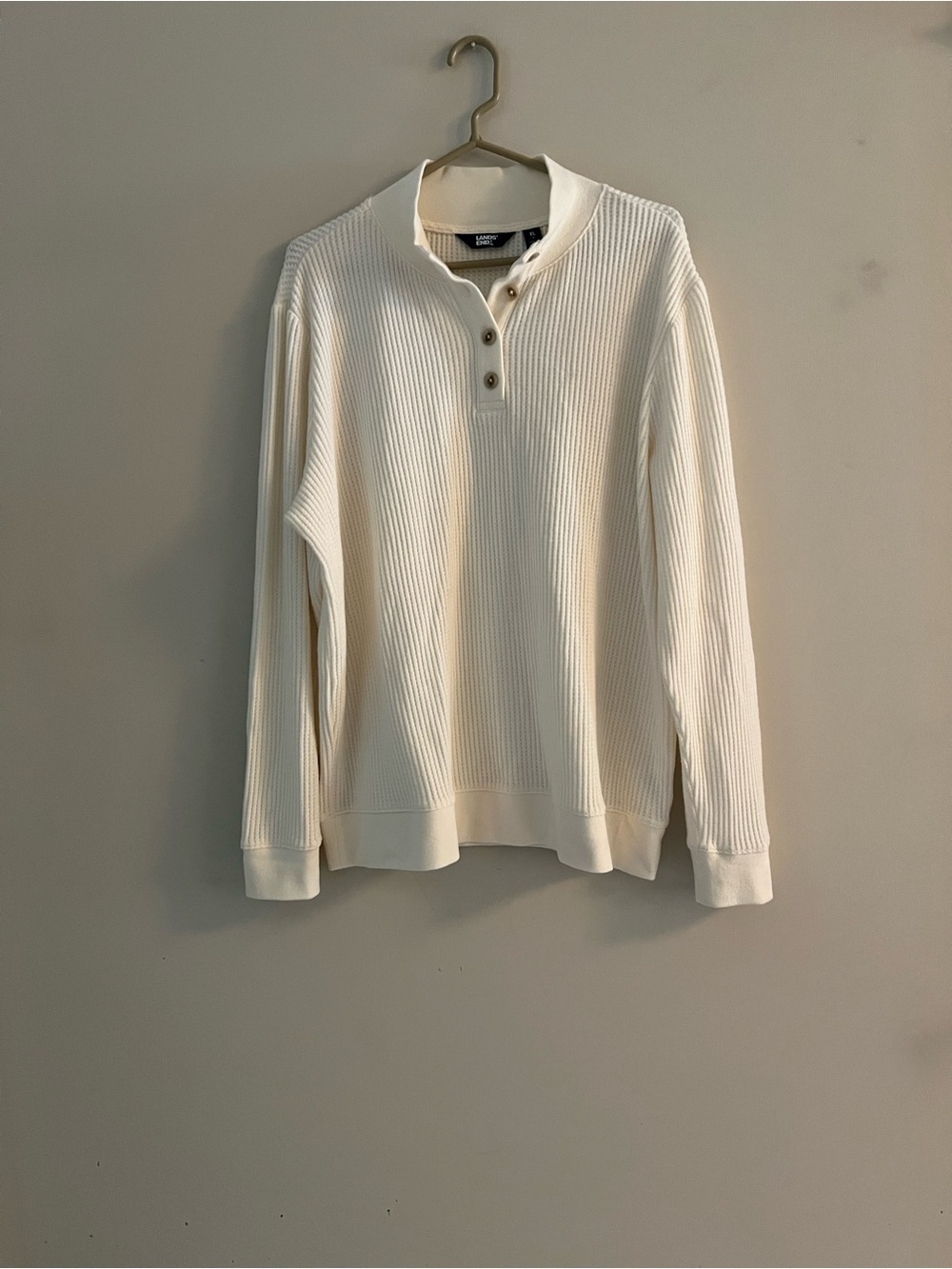 Lands' End Men's extra large Cream waffle Ribbed Button-Down Long Sleeve